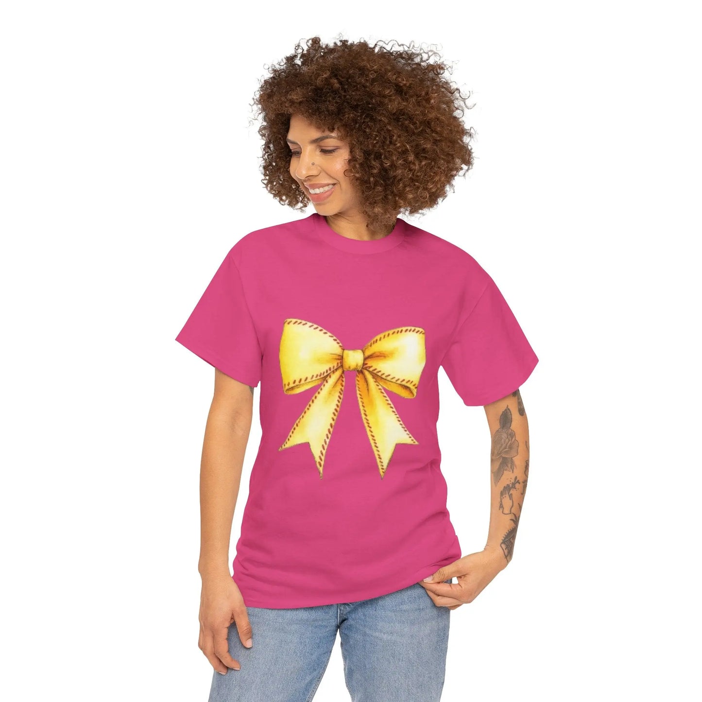 Yellow Bow Unisex Heavy Cotton Tee – Perfect Gift for Celebrations & Everyday Wear Printify