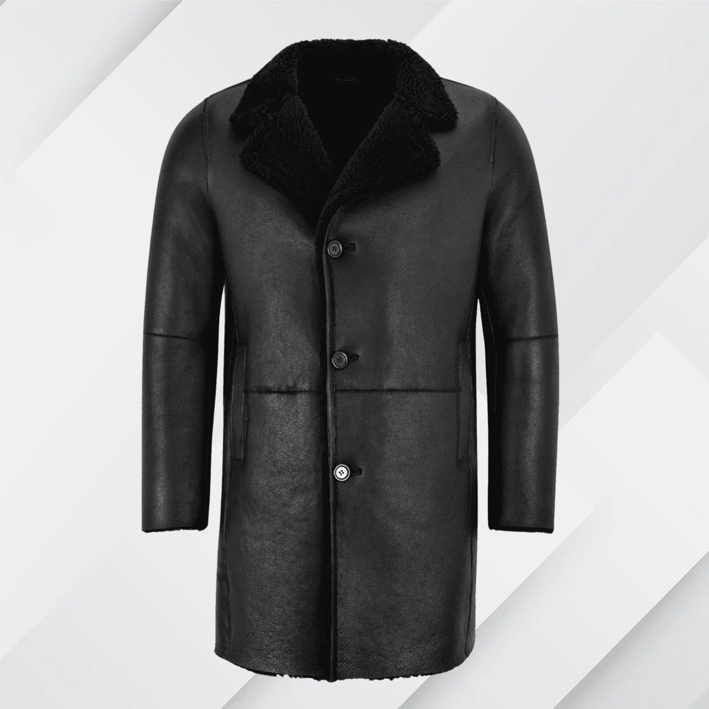 Men's Black Shearling Trench Coat – Buy Real Sheepskin Leather Jacket On Sale My Store