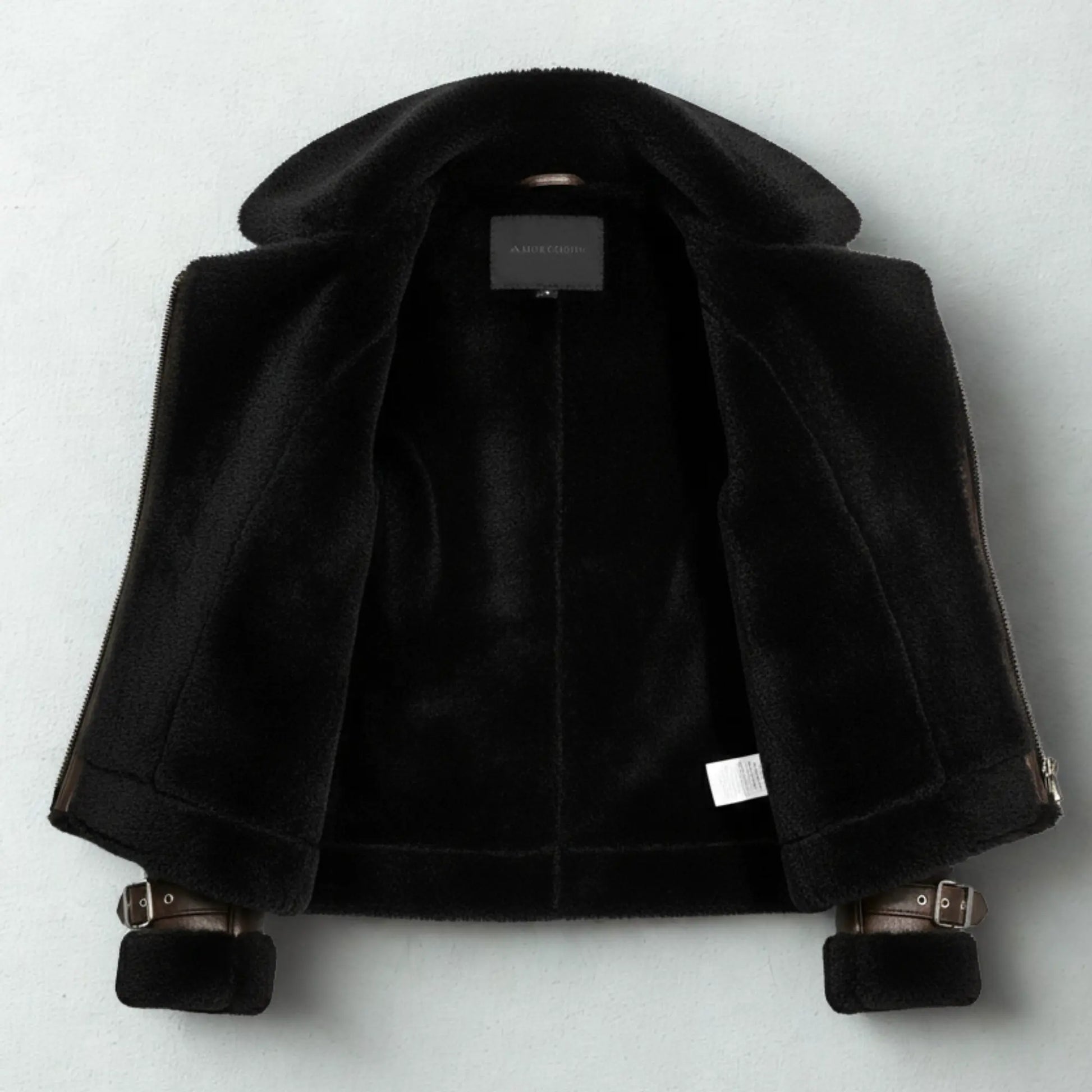 Brown Shearling Leather Coat with Black Fur Lining – Shop Luxe Moto Warmth Bakshi Artisanal