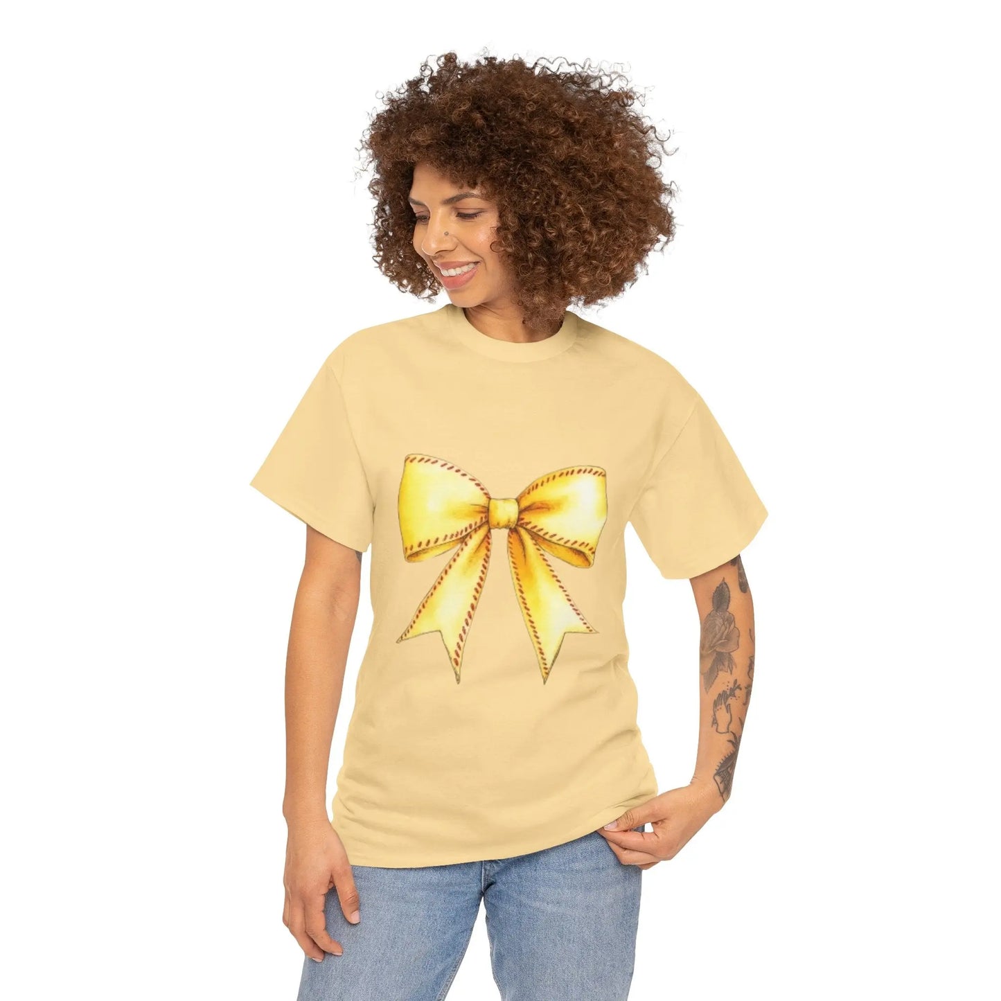 Yellow Bow Unisex Heavy Cotton Tee – Perfect Gift for Celebrations & Everyday Wear Printify