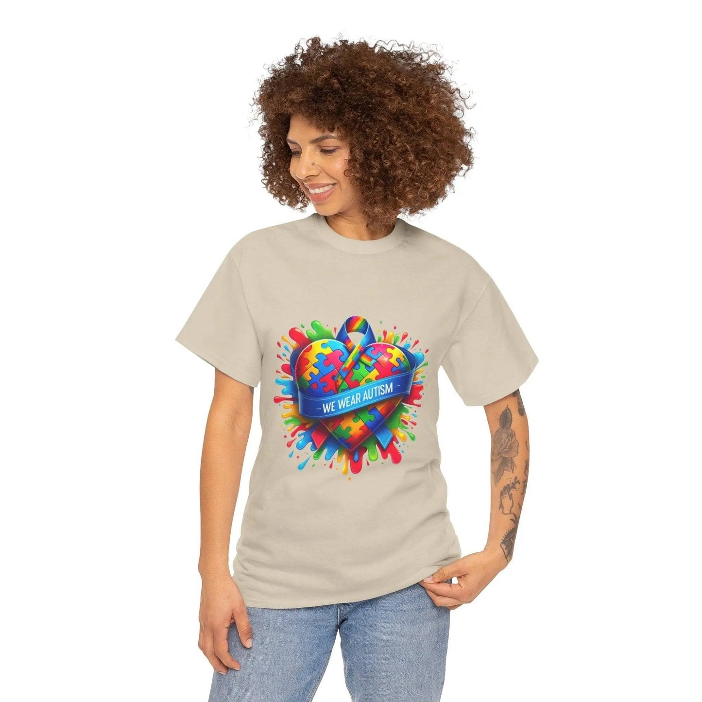 Autism Awareness Unisex Heavy Cotton Tee - We Wear Autism Heart Design My Store