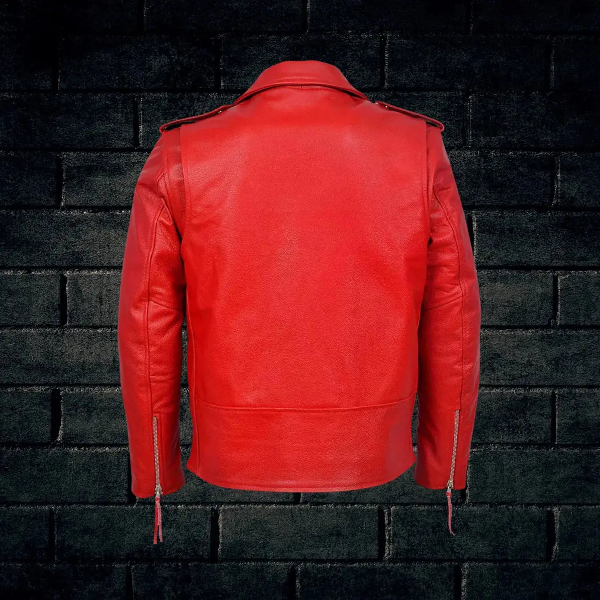 Men's Red Biker Leather Jacket, Motorcycle Motorbike Cowhide Leather Jacket, Gift for Him My Store