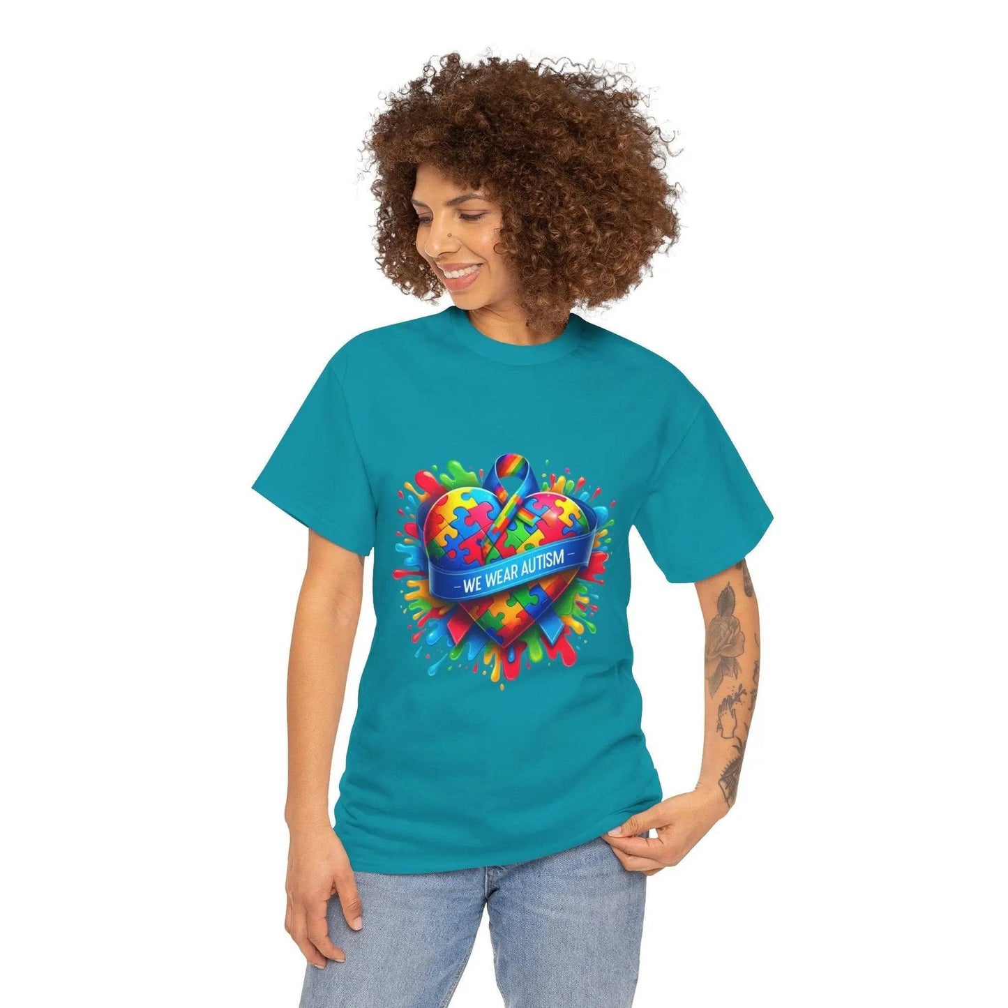 Autism Awareness Unisex Heavy Cotton Tee - We Wear Autism Heart Design My Store