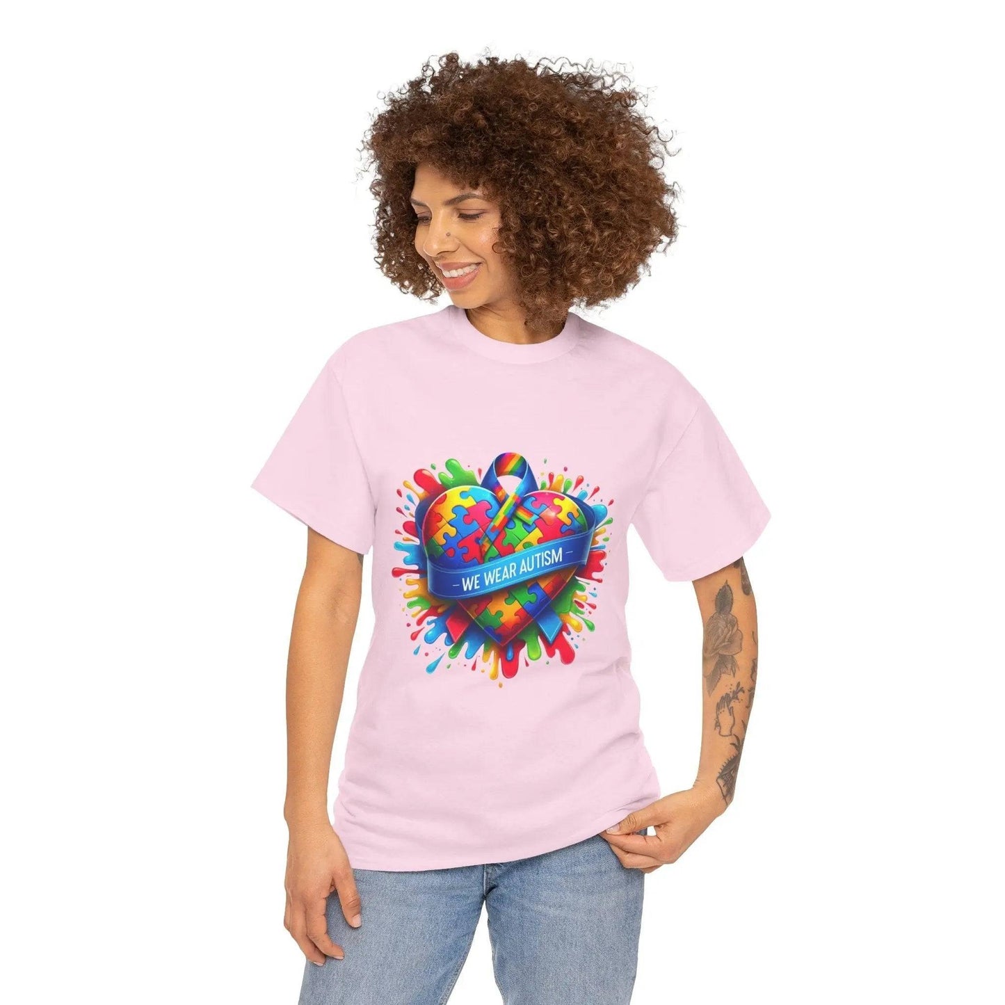 Autism Awareness Unisex Heavy Cotton Tee - We Wear Autism Heart Design My Store