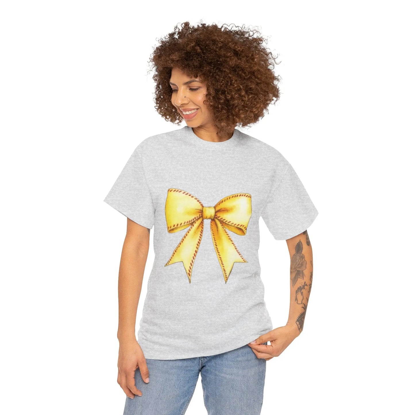 Yellow Bow Unisex Heavy Cotton Tee – Perfect Gift for Celebrations & Everyday Wear Printify