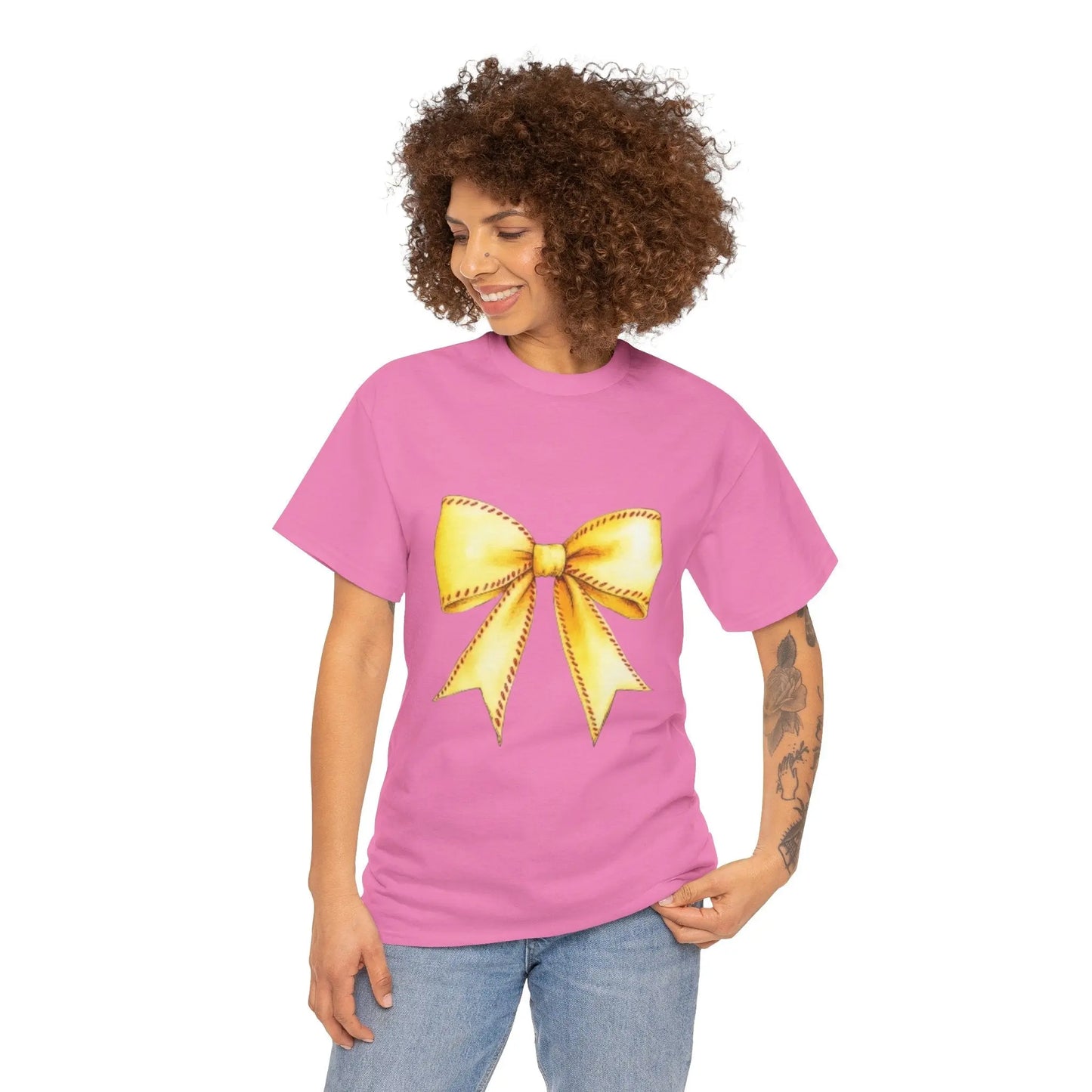 Yellow Bow Unisex Heavy Cotton Tee – Perfect Gift for Celebrations & Everyday Wear Printify