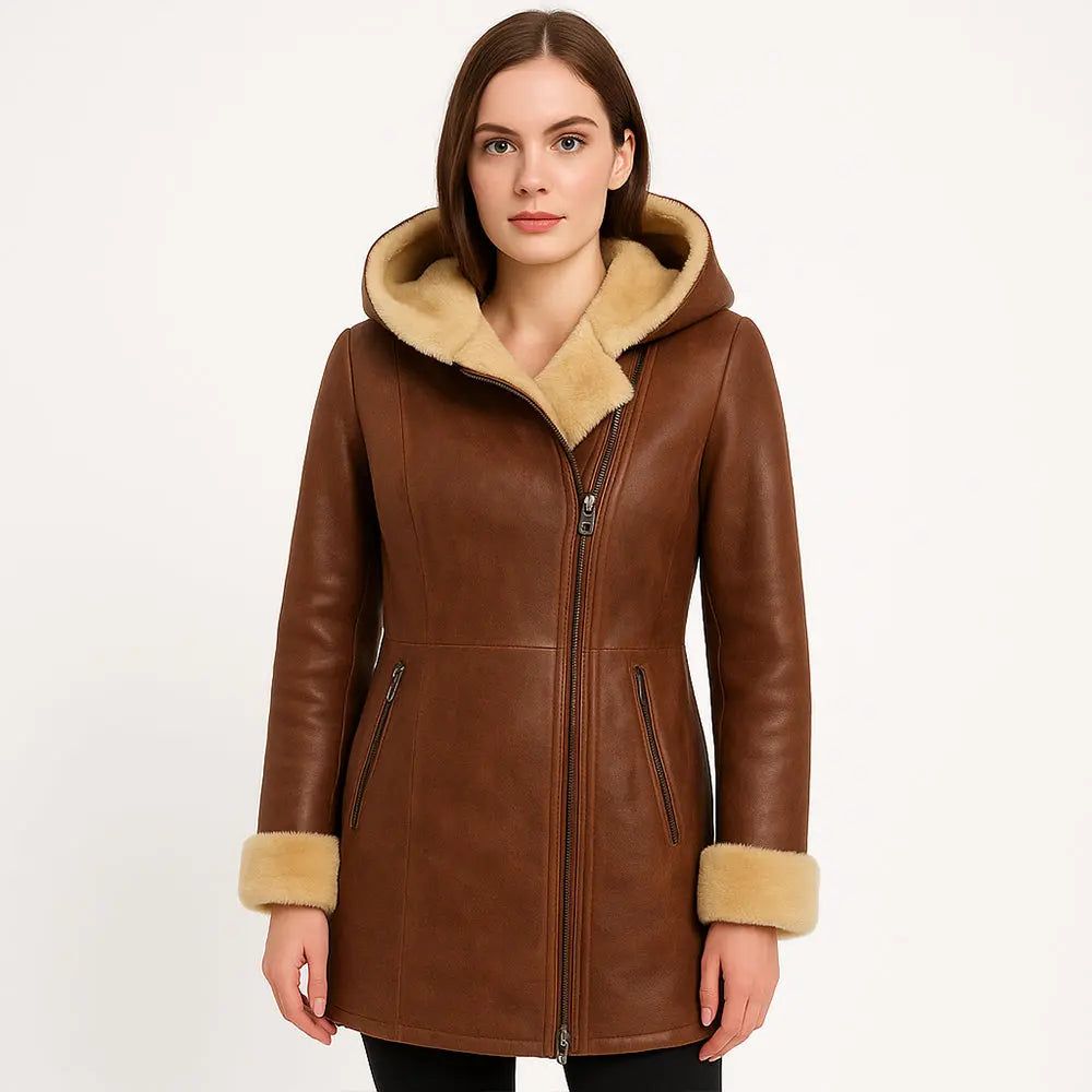 Women’s Copper Vintage B3 Bomber Real Shearling Aviator Coat My Store