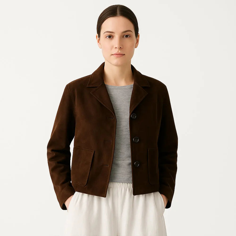 Women's Short Suede Leather Blazer Coat My Store