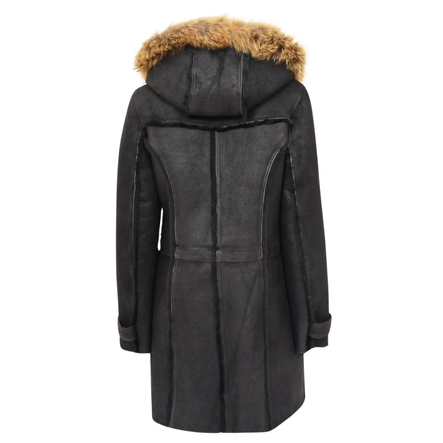 Luxury Warm Long Hooded Shearling Duffle Coat for Women – Genuine Brown Sheepskin My Store