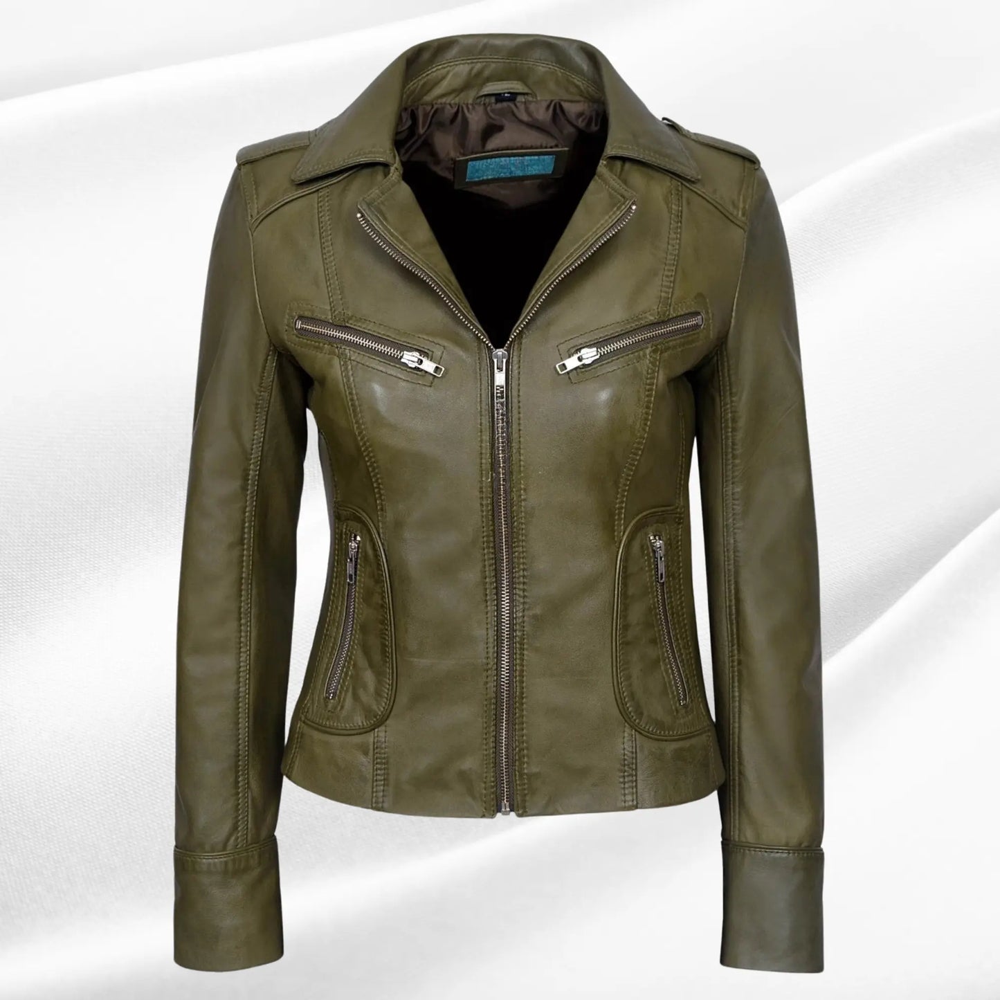 Ladies Leather Jacket | Olive Fashion Biker Style My Store
