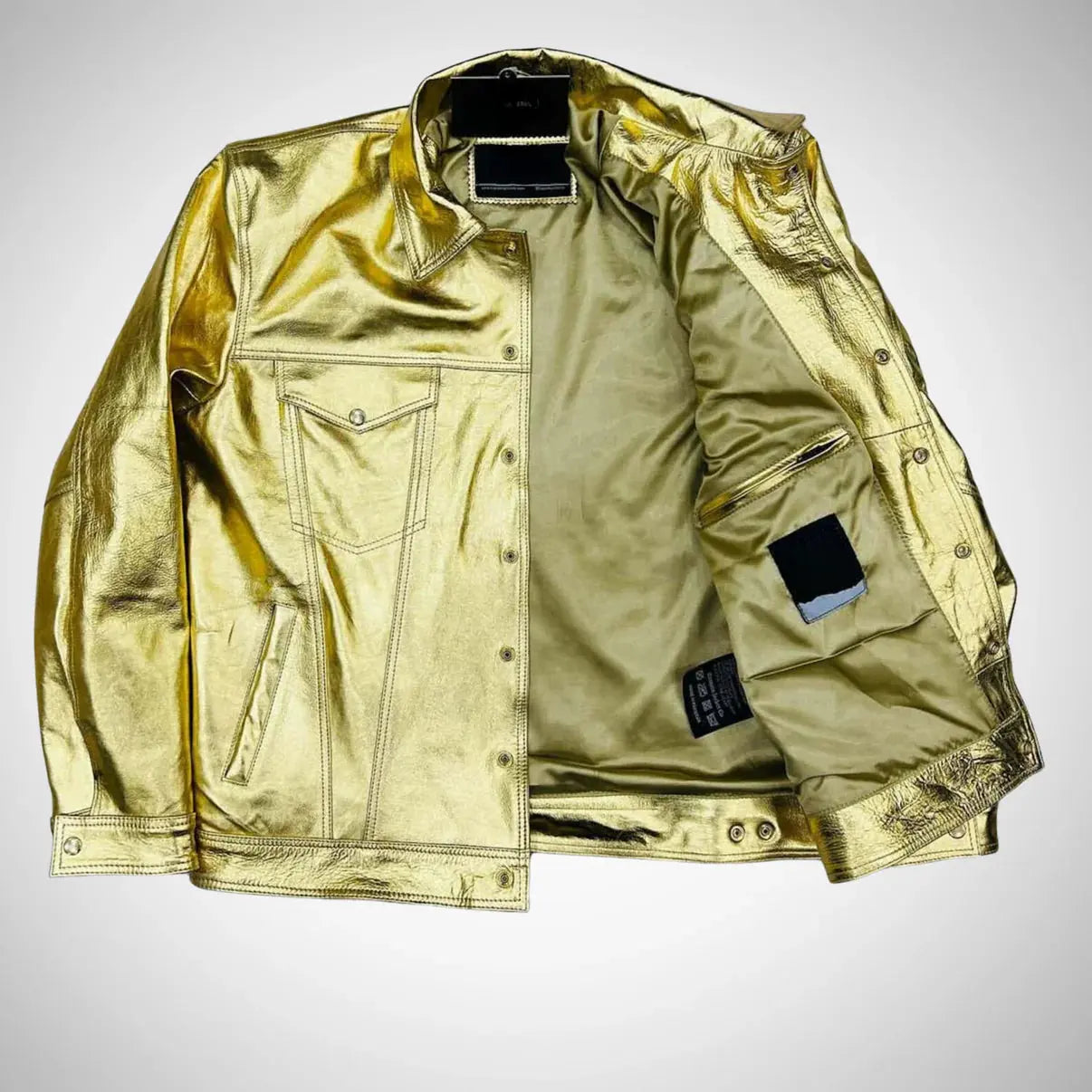 Men's Genuine Sheep Skin Gold Leather Biker Jacket My Store