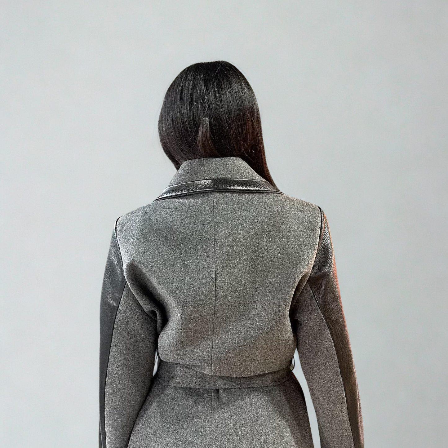 Gray Lambskin Jumbo Leather Long Caot for Women