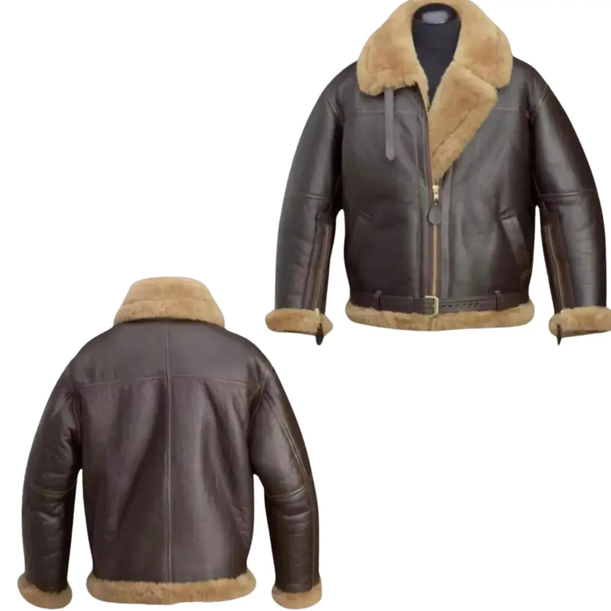 B3 RAF Brown Men's Shearling Leather Bomber Jacket My Store