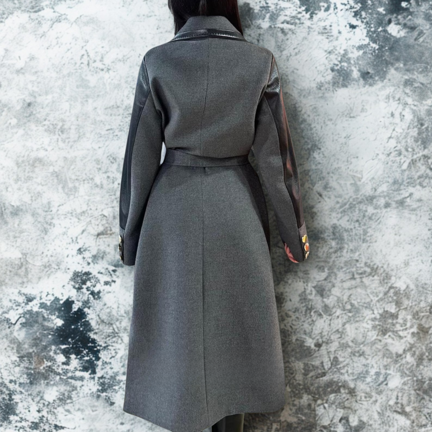 Gray Lambskin Jumbo Leather Long Caot for Women