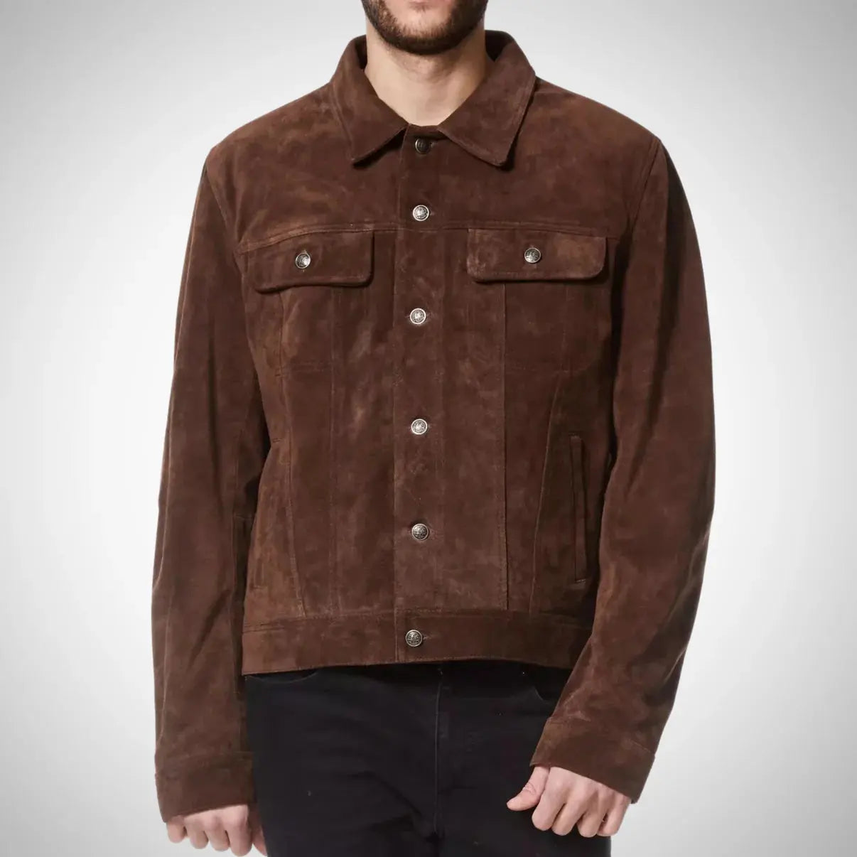 Men's Brown Suede Leather Trucker Jacket My Store