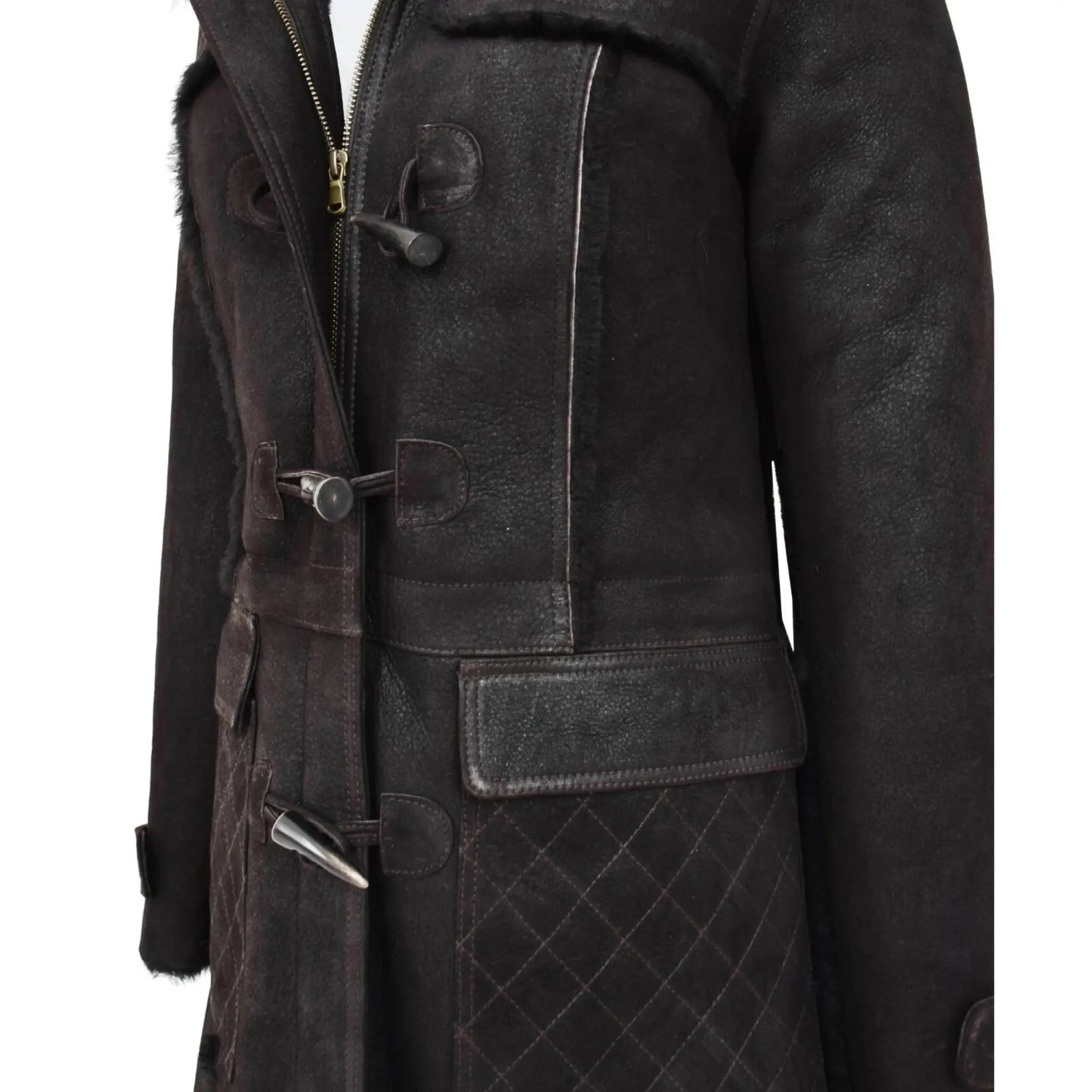 Luxury Warm Long Hooded Shearling Duffle Coat for Women – Genuine Brown Sheepskin My Store