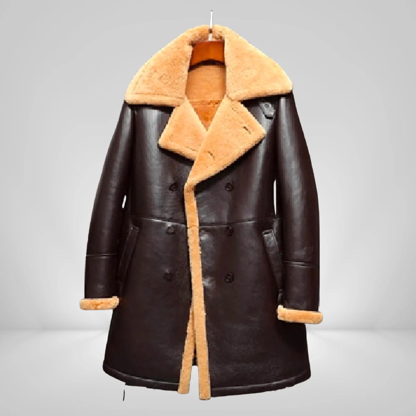 Men's Long Sheepskin Trench Coat – Stylish Full-Length Winter Coat My Store