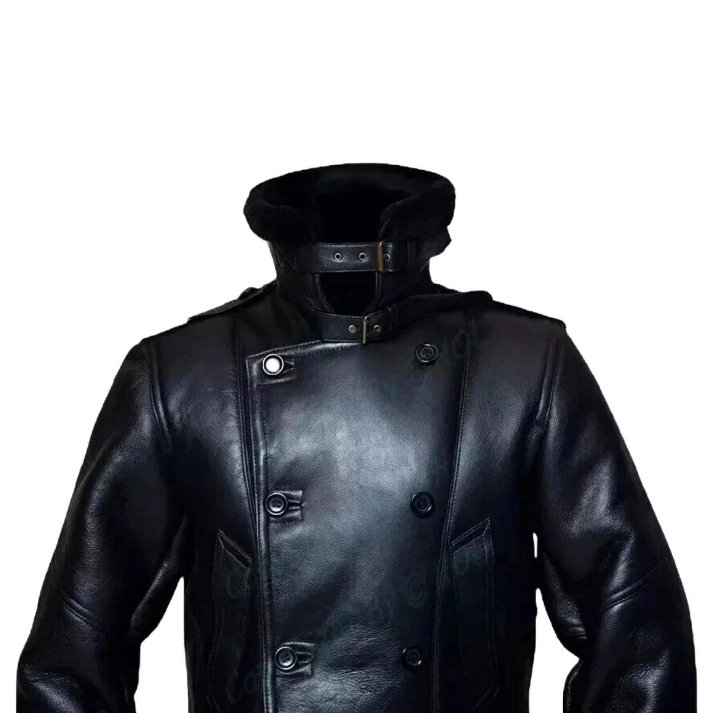 Men’s RAF Long Shearling Bomber Overcoat – Black Real Sheepskin Fur Lined Leather Jacket Bakshi Artisanal