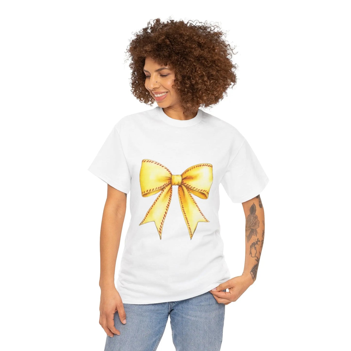 Yellow Bow Unisex Heavy Cotton Tee – Perfect Gift for Celebrations & Everyday Wear Printify