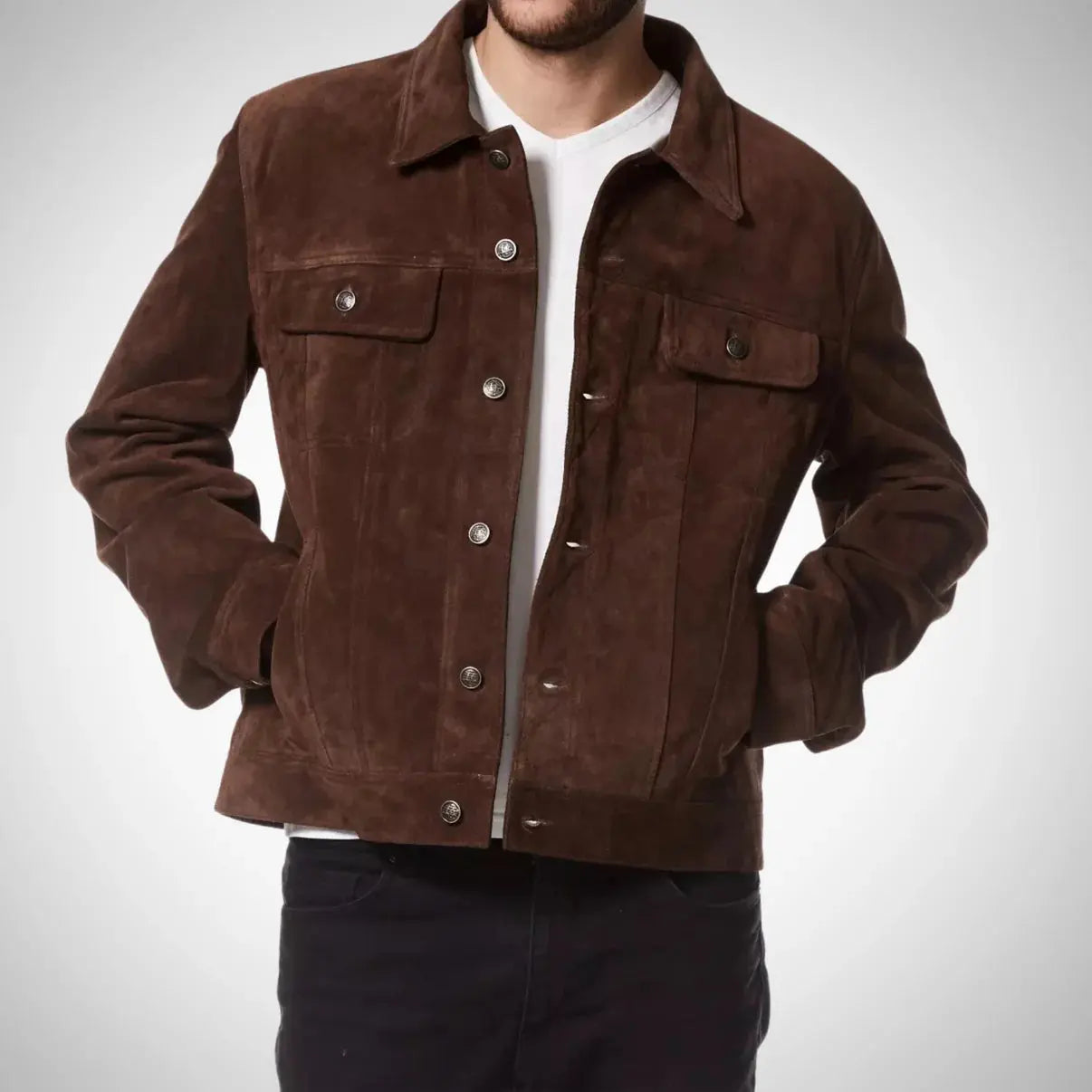 Men's Brown Suede Leather Trucker Jacket My Store