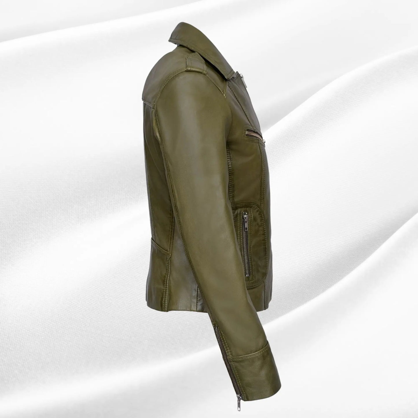 Ladies Leather Jacket | Olive Fashion Biker Style My Store