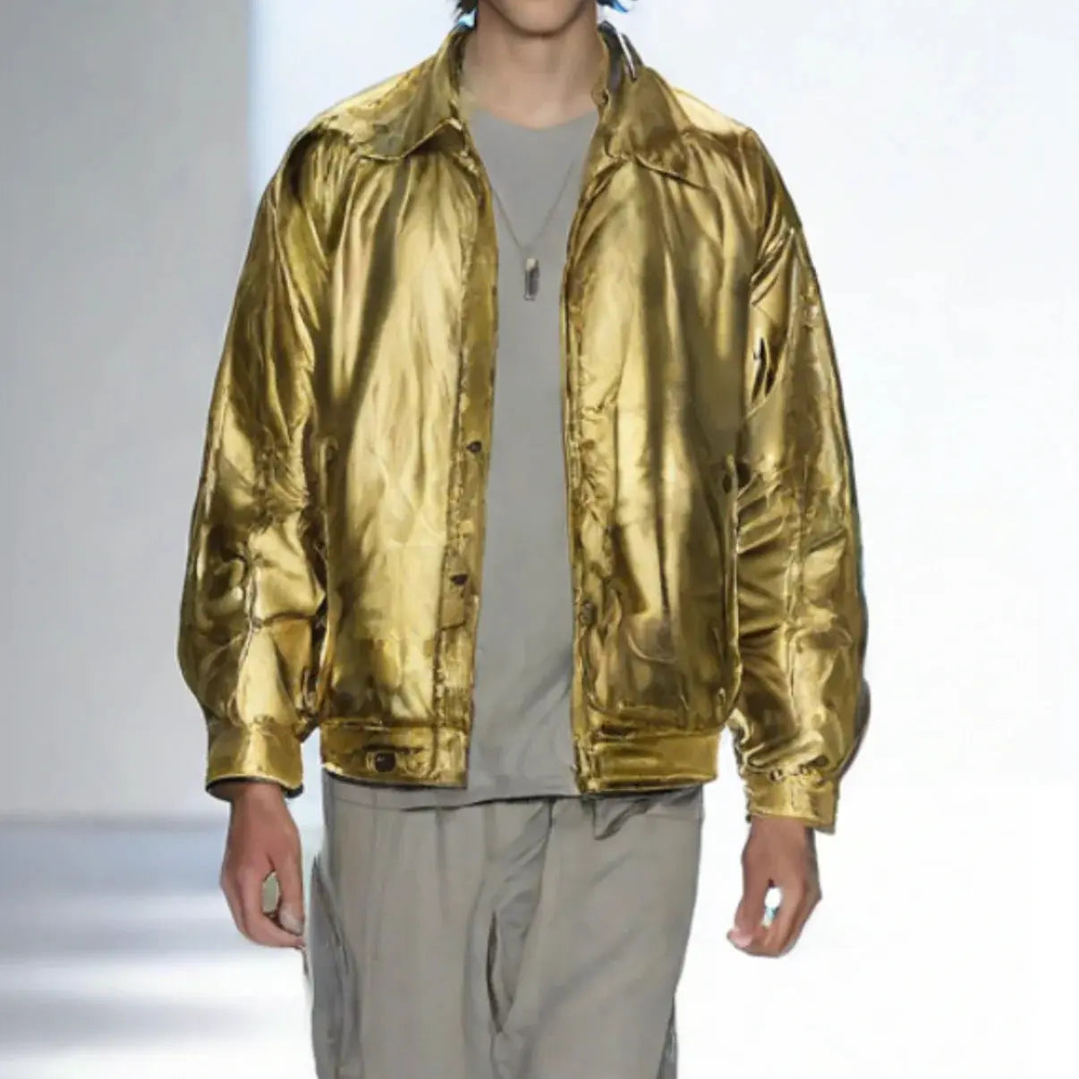 Men's Genuine Sheep Skin Gold Leather Biker Jacket My Store