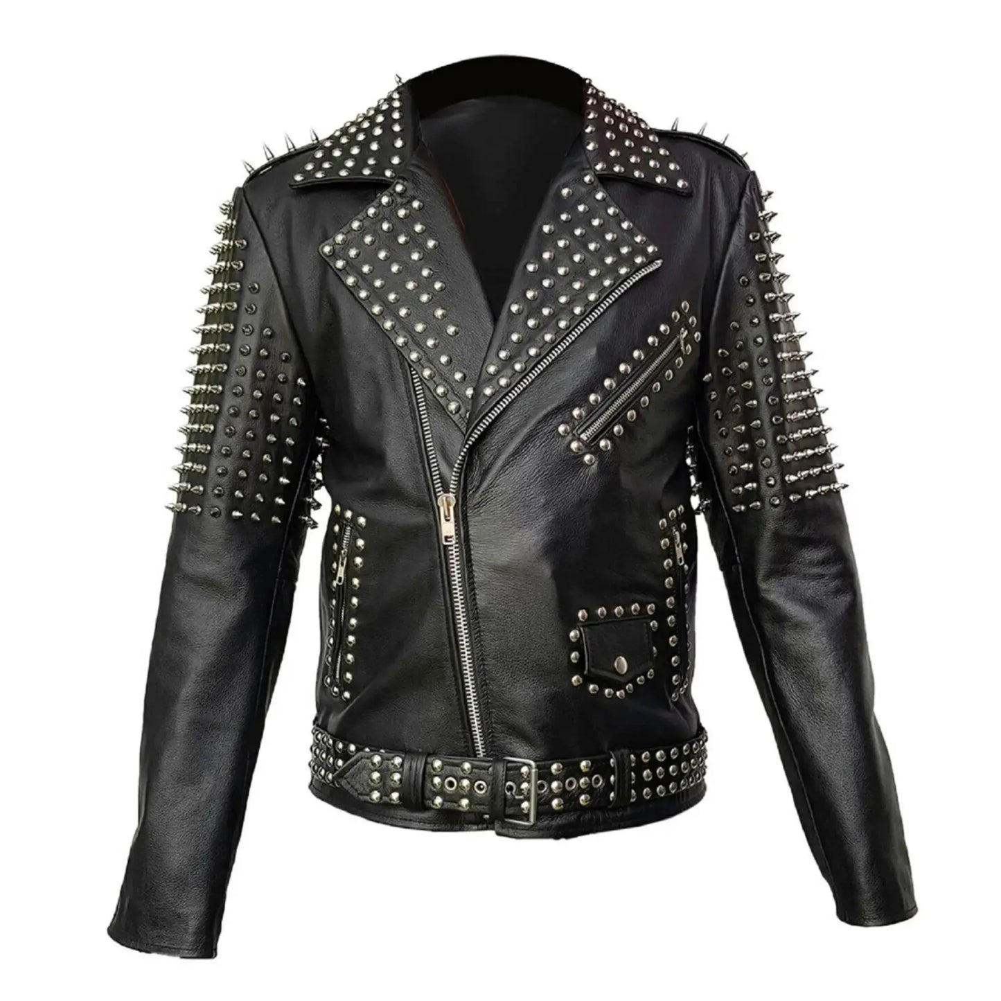 Custom Studded Leather Biker Jacket – Handmade Punk Moto Spike Jacket – Men Rock Motorcycle Coat My Store