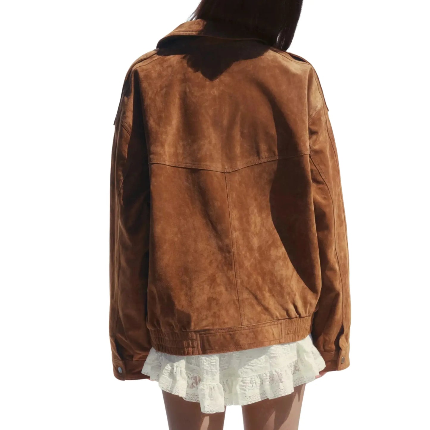 Sheep Skin Suede Leather Bomber Jacket with Pockets Camel XS - 3XL, Gift for Her, Women Fashion My Store