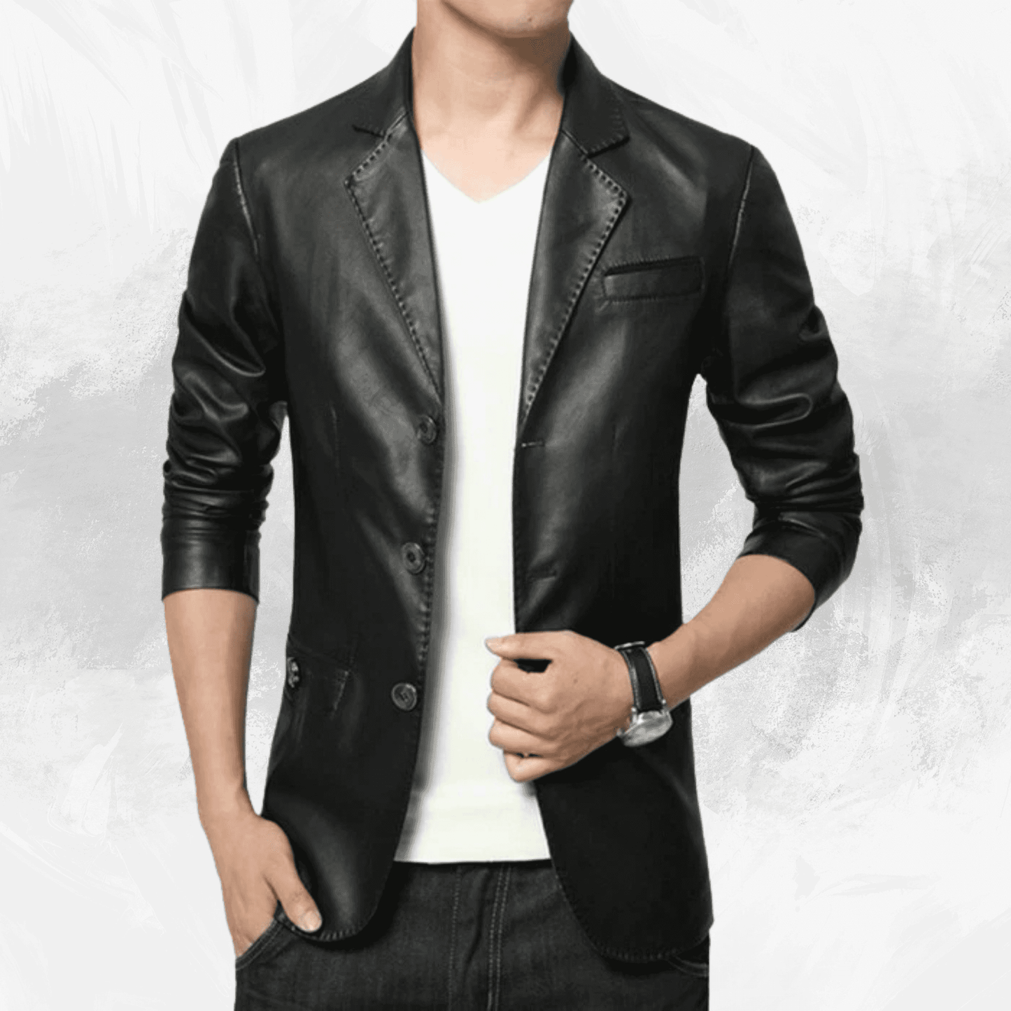 Buy Black 3 Button Leather Blazer – Men’s Genuine Lambskin-Lined Moto Blazer, Gift-Ready My Store