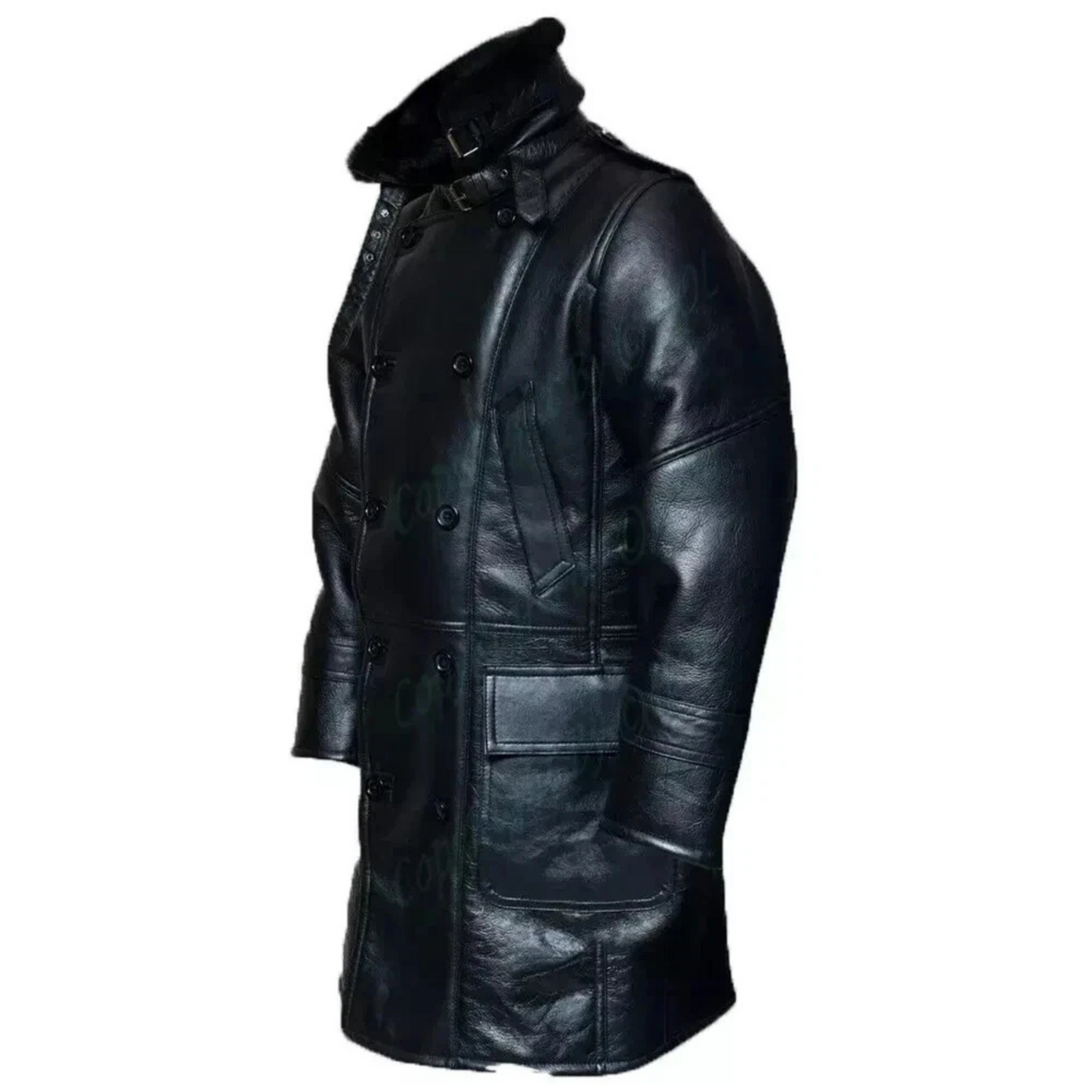 Men’s RAF Long Shearling Bomber Overcoat – Black Real Sheepskin Fur Lined Leather Jacket Bakshi Artisanal