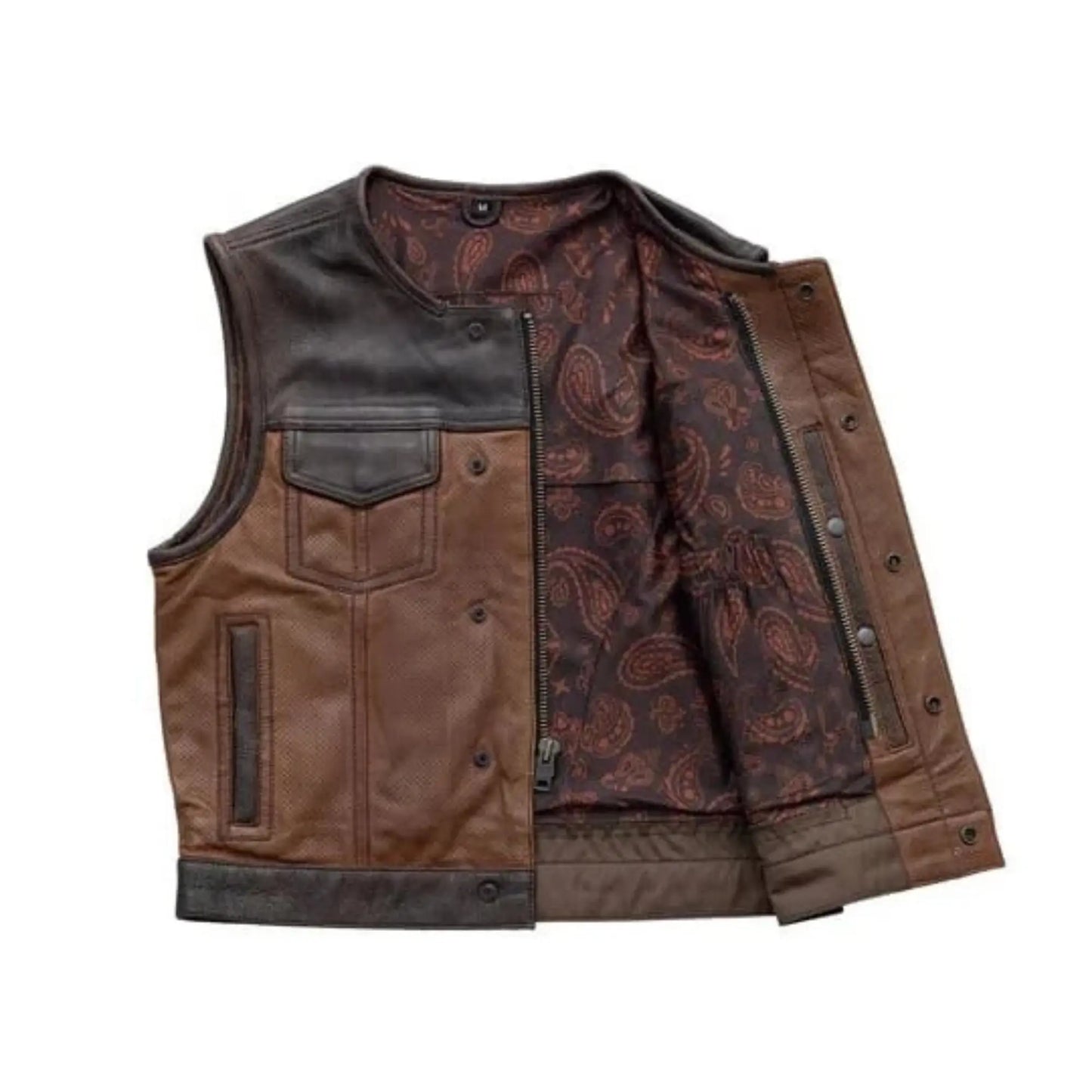 Black and Brown Leather Biker Vest Motorcycle Men Waistcoat Distress Brown Vest Rider Vest My Store