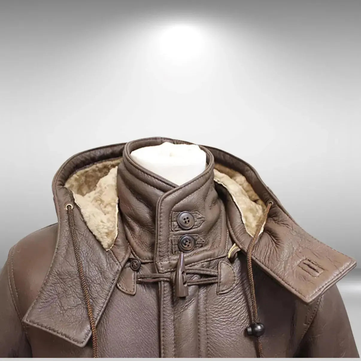 Men's Rufus Brown Real Shearling Sheepskin Leather Duffle Coat My Store
