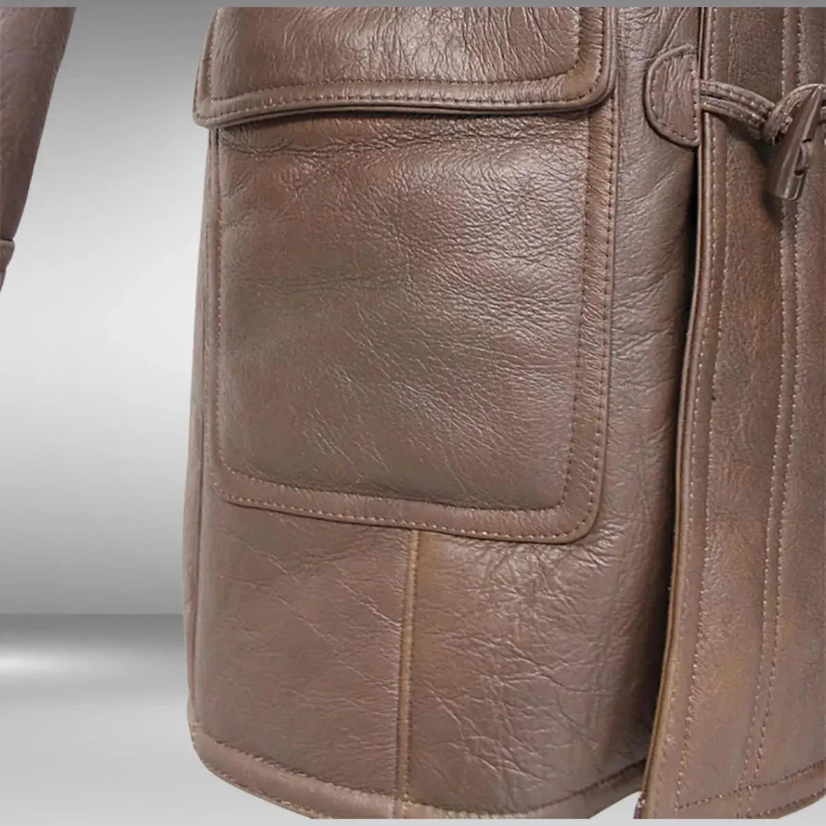 Men's Rufus Brown Real Shearling Sheepskin Leather Duffle Coat My Store