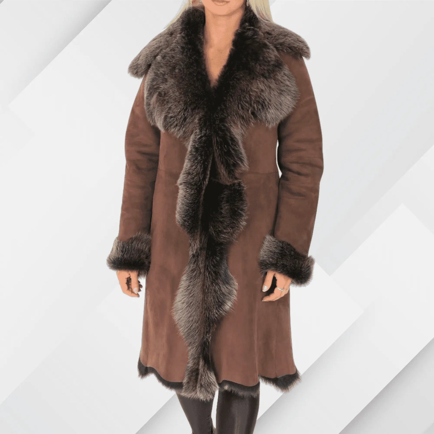 Women’s Toscana Sheepskin 3/4 Long Coat – Suede Shearling Luxury Jacket My Store