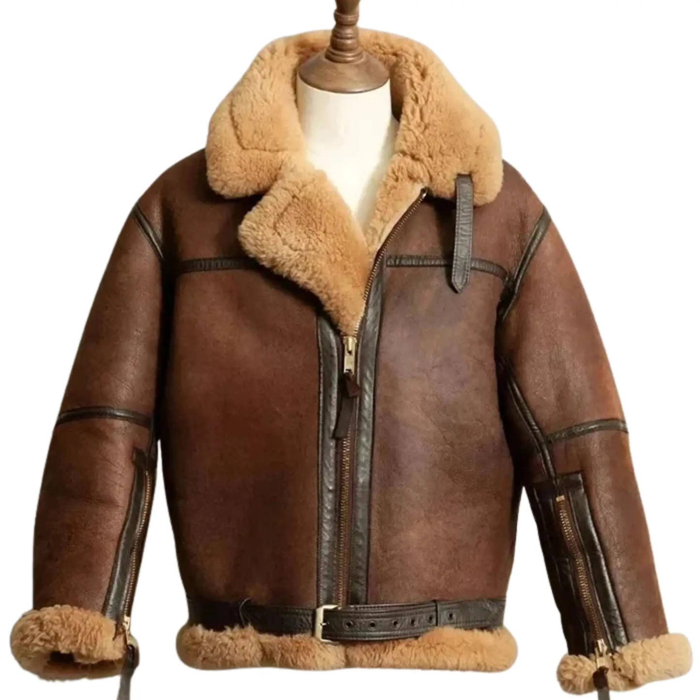 Men’s Brown RAF B3 Shearling Bomber Jacket – Vintage Aviator Real Sheepskin Coat My Store