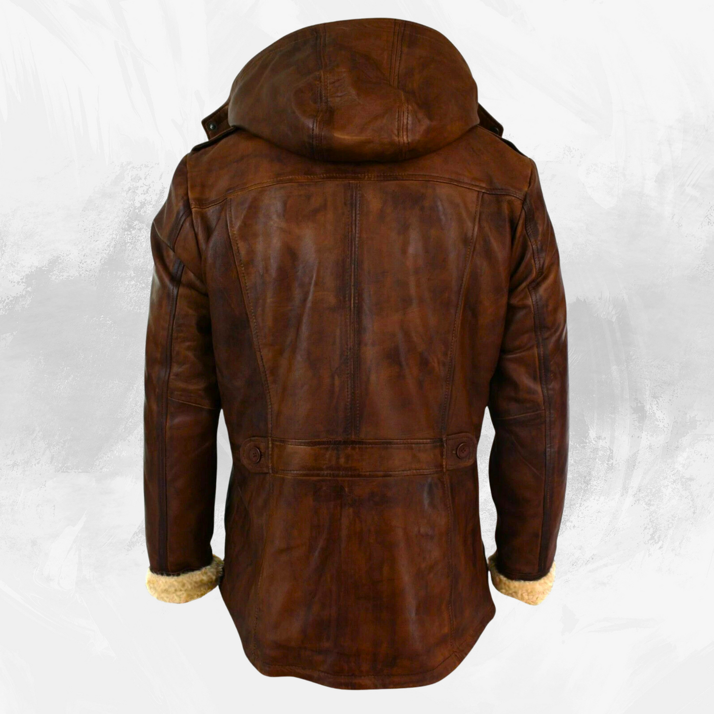 Men’s Brown Hooded Sheepskin Duffle Coat – Genuine Leather, Fur-Lined Trench, Detachable Hood My Store