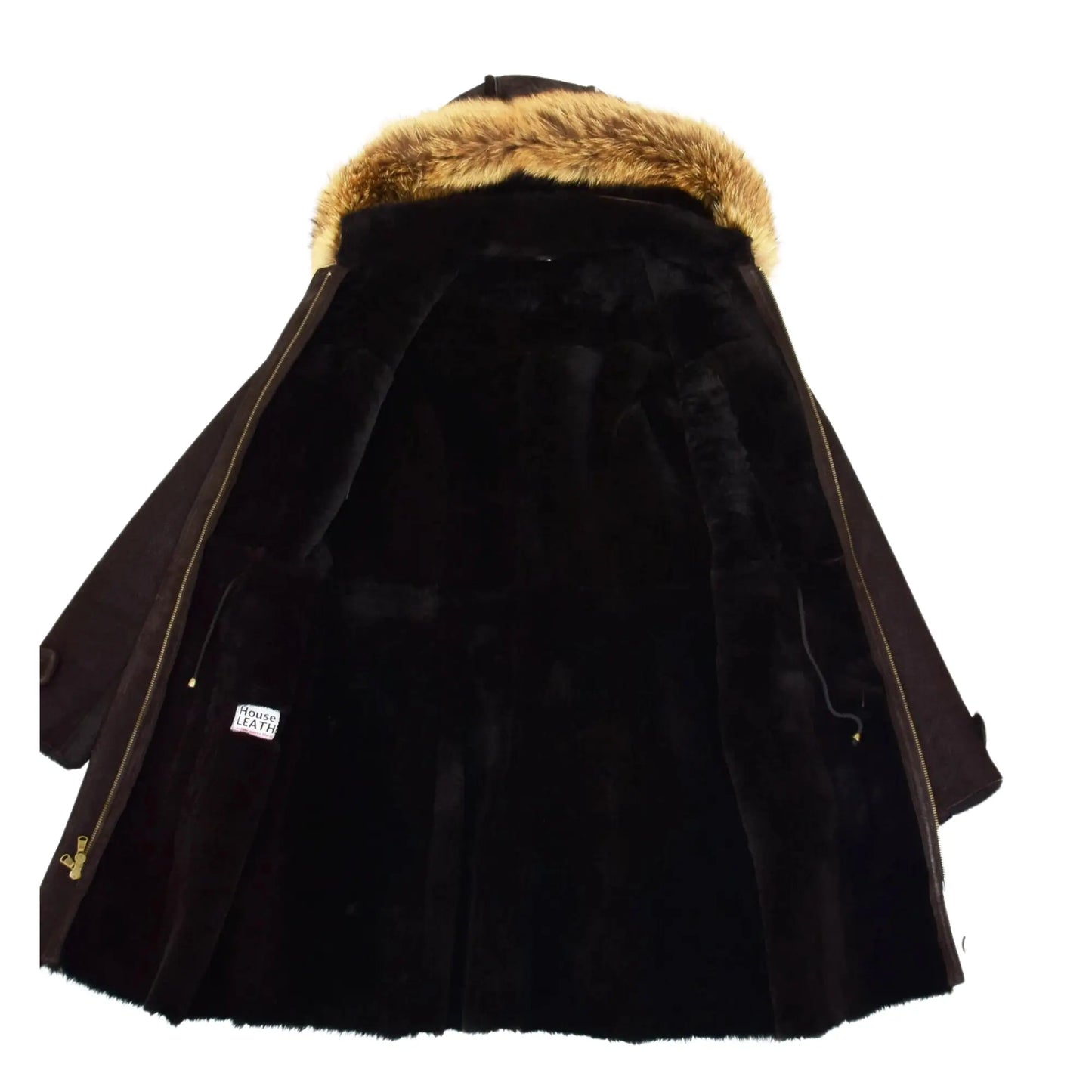 Luxury Warm Long Hooded Shearling Duffle Coat for Women – Genuine Brown Sheepskin My Store