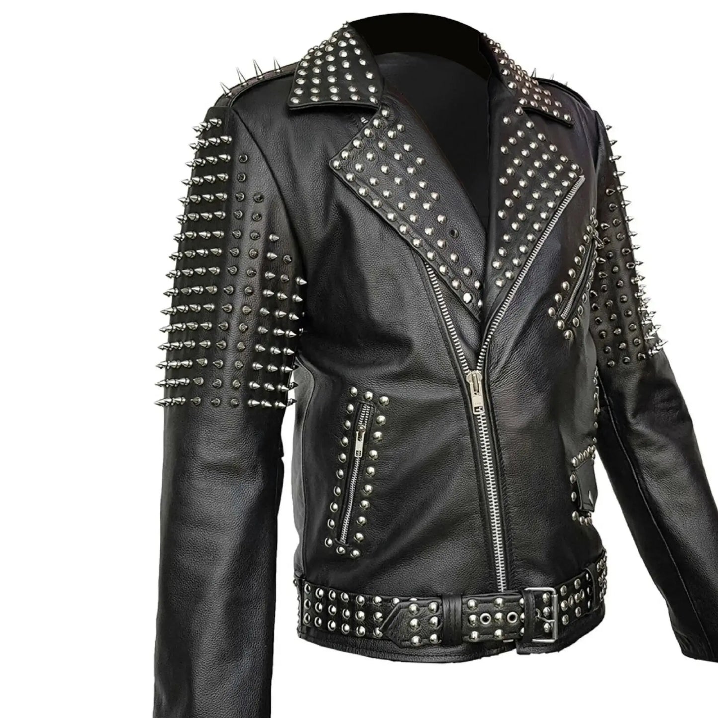 Custom Studded Leather Biker Jacket – Handmade Punk Moto Spike Jacket – Men Rock Motorcycle Coat My Store