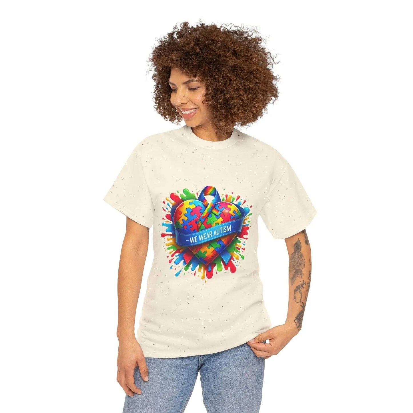 Autism Awareness Unisex Heavy Cotton Tee - We Wear Autism Heart Design My Store