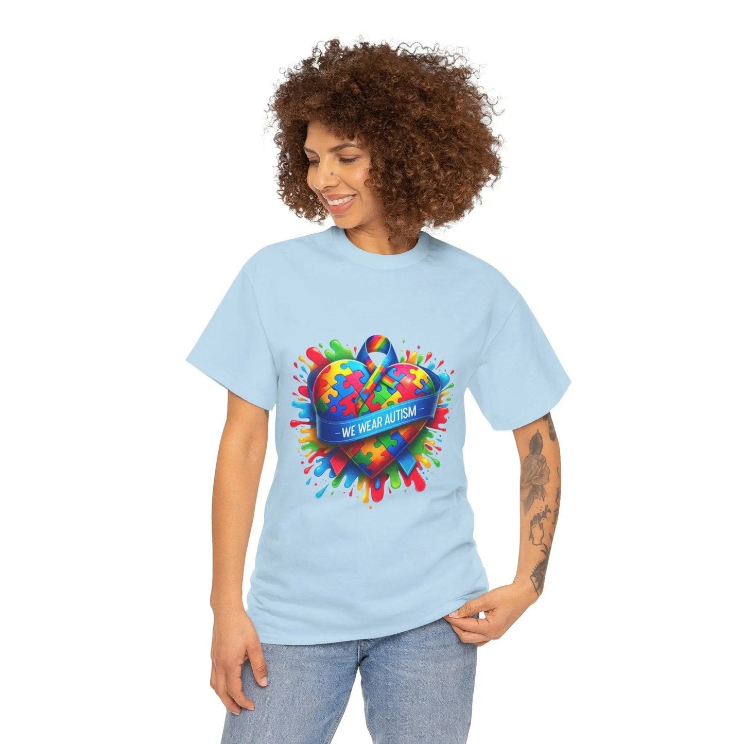 Autism Awareness Unisex Heavy Cotton Tee - We Wear Autism Heart Design My Store