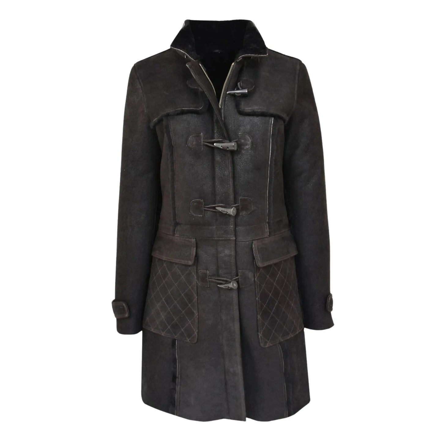Luxury Warm Long Hooded Shearling Duffle Coat for Women – Genuine Brown Sheepskin My Store
