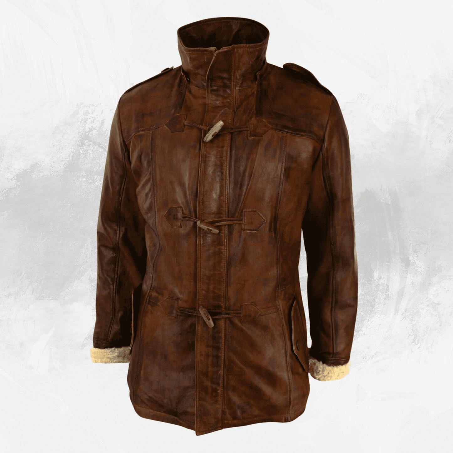 Men’s Brown Hooded Sheepskin Duffle Coat – Genuine Leather, Fur-Lined Trench, Detachable Hood My Store