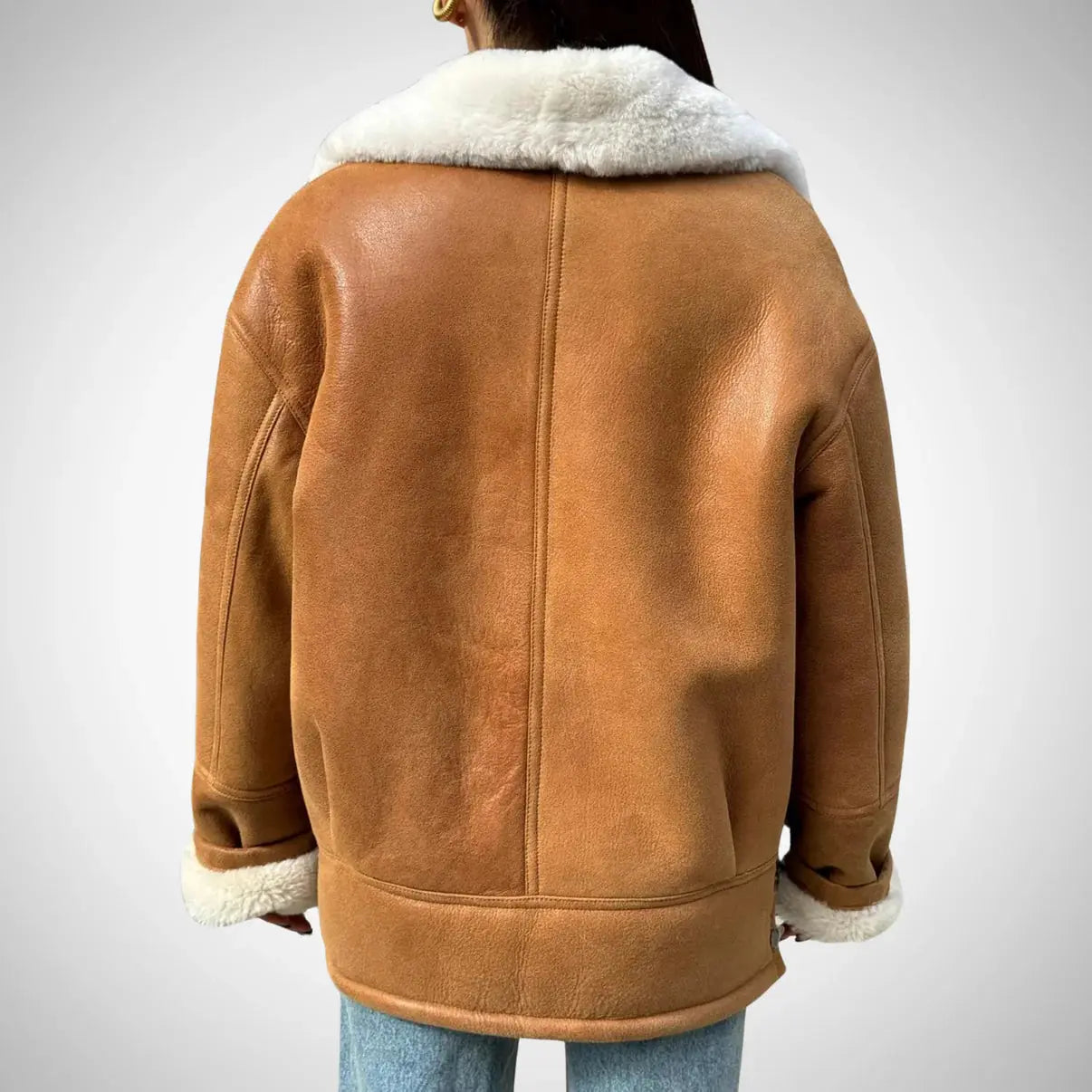 Women Real Sheep Skin Shearling Brown Jacket Coat My Store