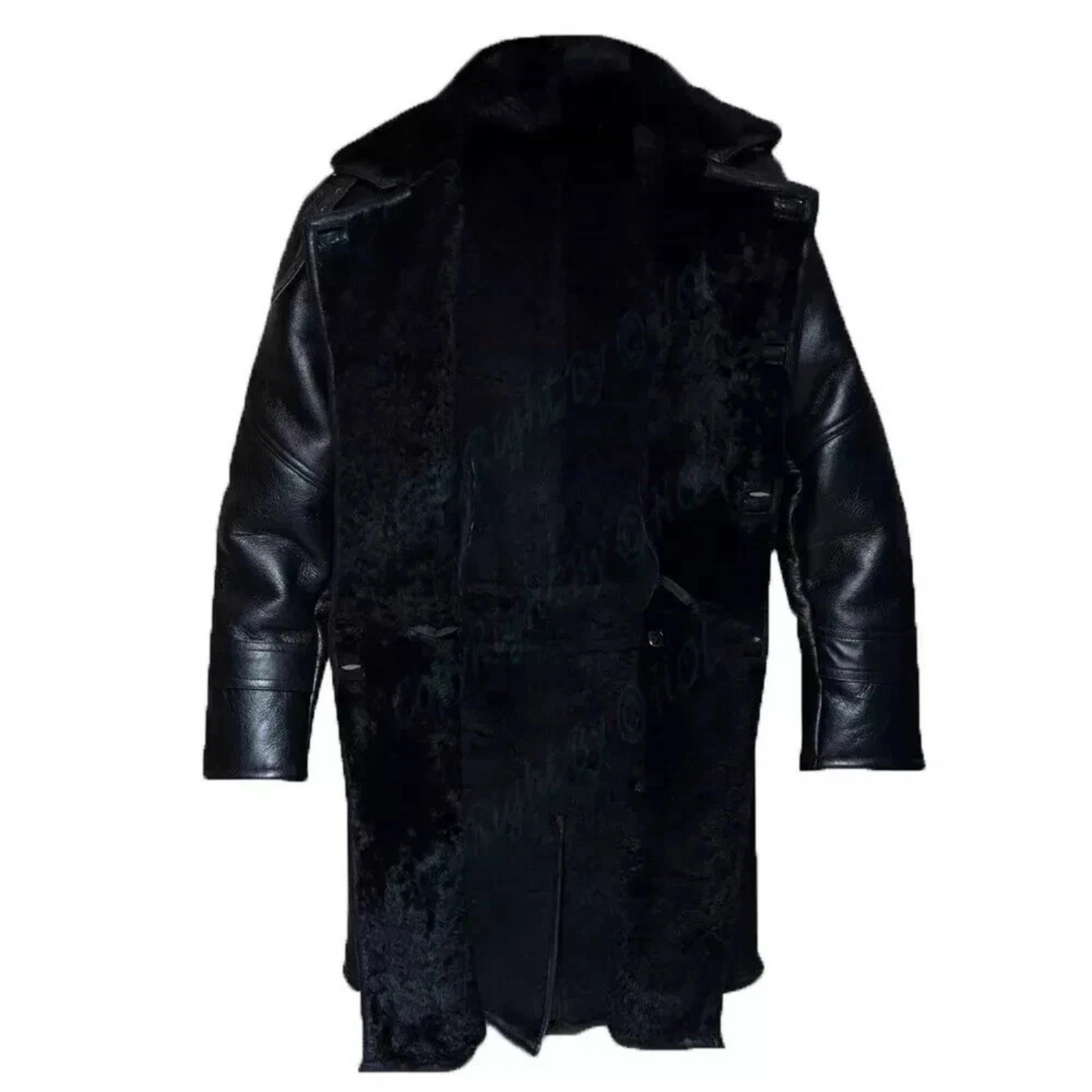Men’s RAF Long Shearling Bomber Overcoat – Black Real Sheepskin Fur Lined Leather Jacket Bakshi Artisanal