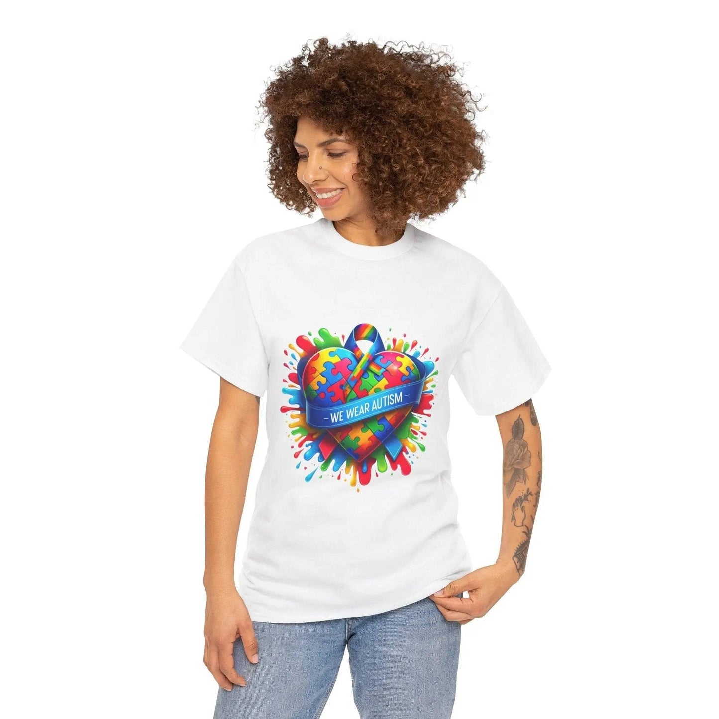 Autism Awareness Unisex Heavy Cotton Tee - We Wear Autism Heart Design My Store