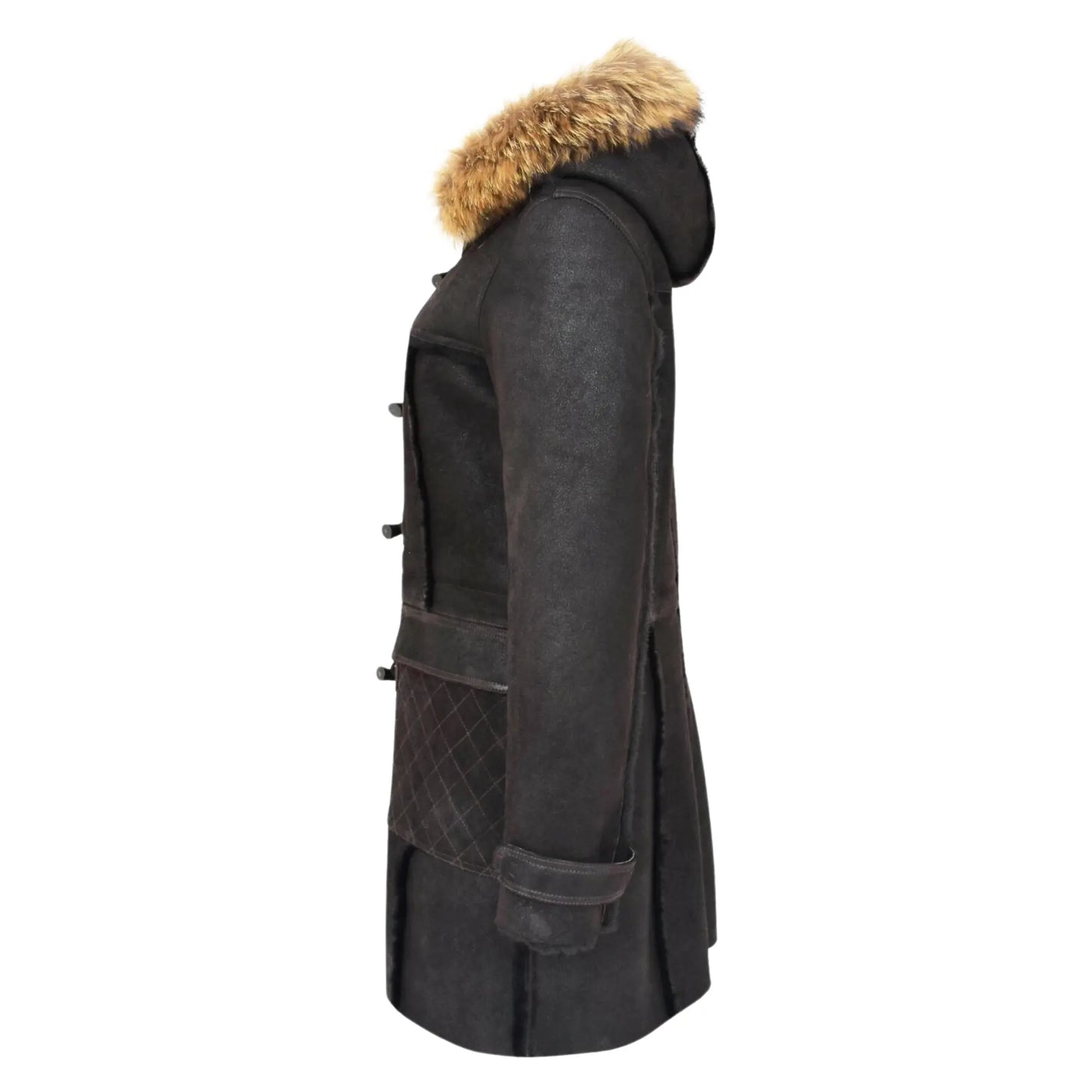 Luxury Warm Long Hooded Shearling Duffle Coat for Women – Genuine Brown Sheepskin My Store