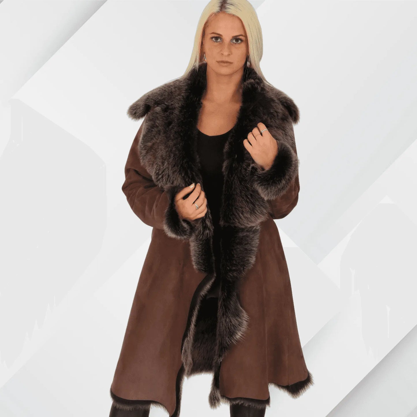 Women’s Toscana Sheepskin 3/4 Long Coat – Suede Shearling Luxury Jacket My Store