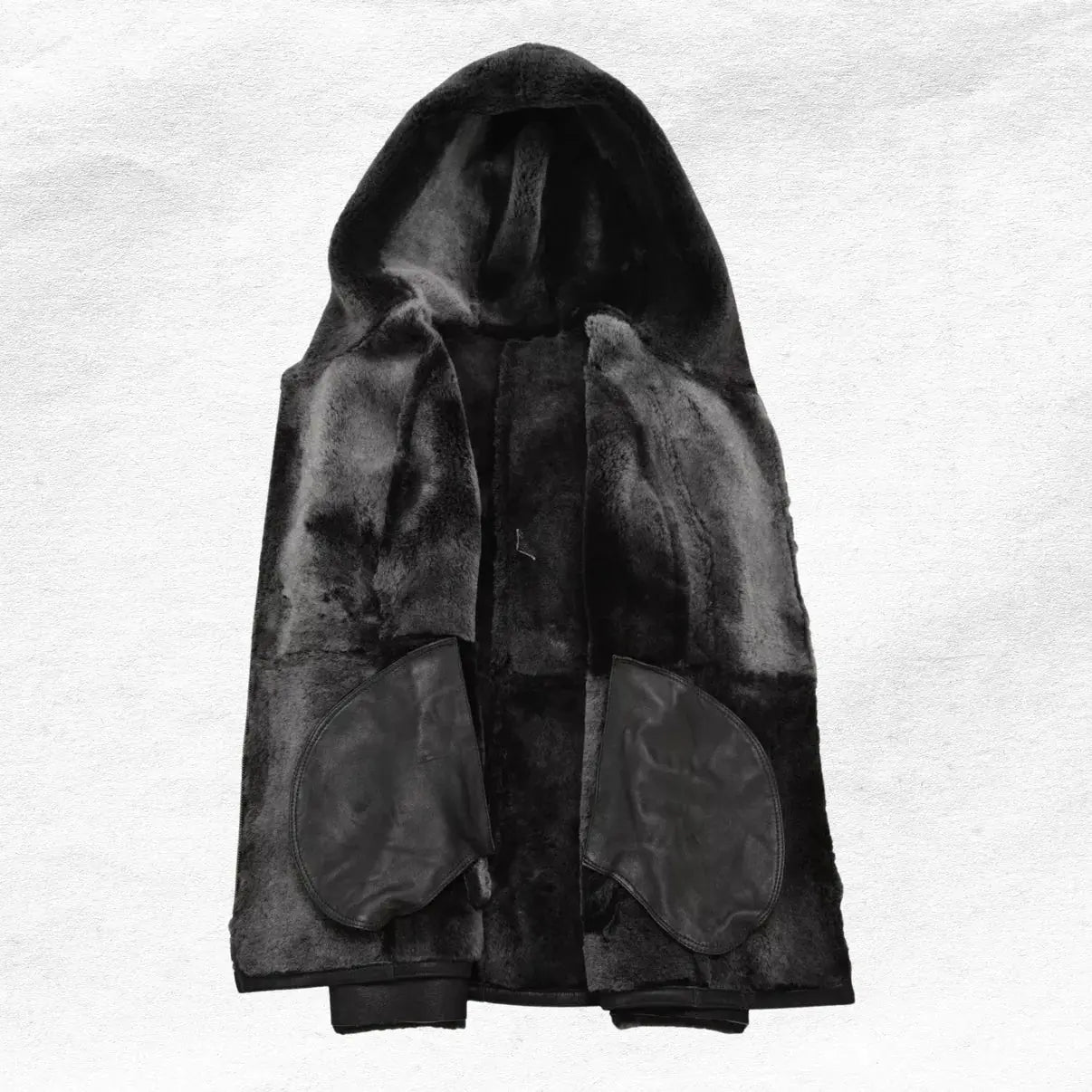 Ladies B3 Flying Real Shearling Sheepskin Black Fur Hoodie Jacket My Store