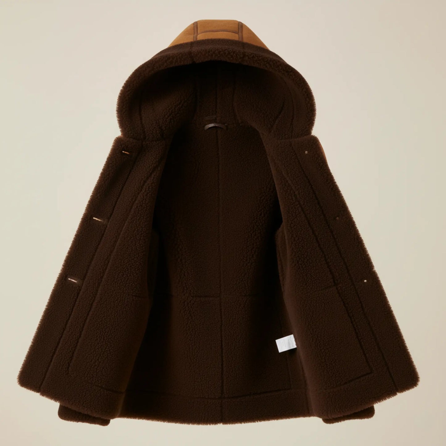 Womens Brown Suede Shearling Toggle Coat – Full Faux Fur Lined Hooded Jacket, Cozy Winter Outerwear - Perfect Gift for Her in this Winter Bakshi Artisanal