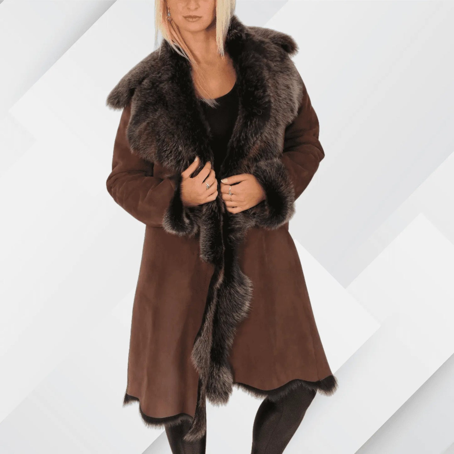 Women’s Toscana Sheepskin 3/4 Long Coat – Suede Shearling Luxury Jacket My Store
